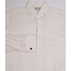 Edgar Pomeroy Custom Cream 100% Linen French Cuff Dress Shirt 15.5-34/35
